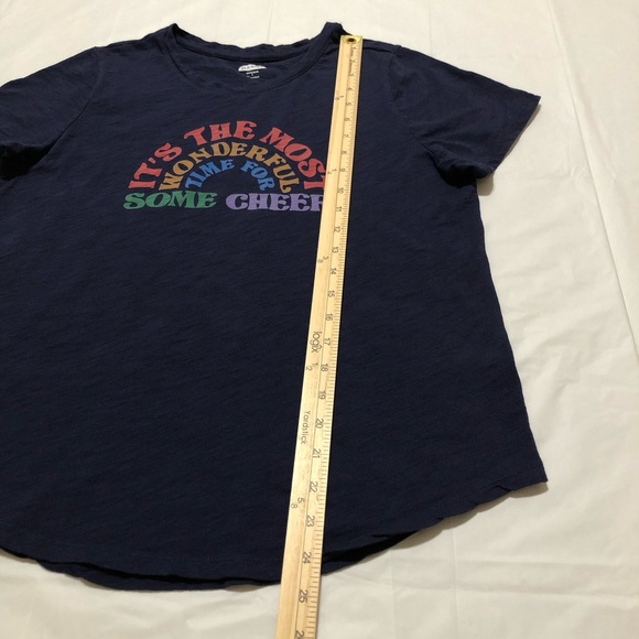 Old Navy Womens Short Sleeve Cotton Crew Neck Curved Hem Navy Blue Graphic Tee L - Picture 4 of 8